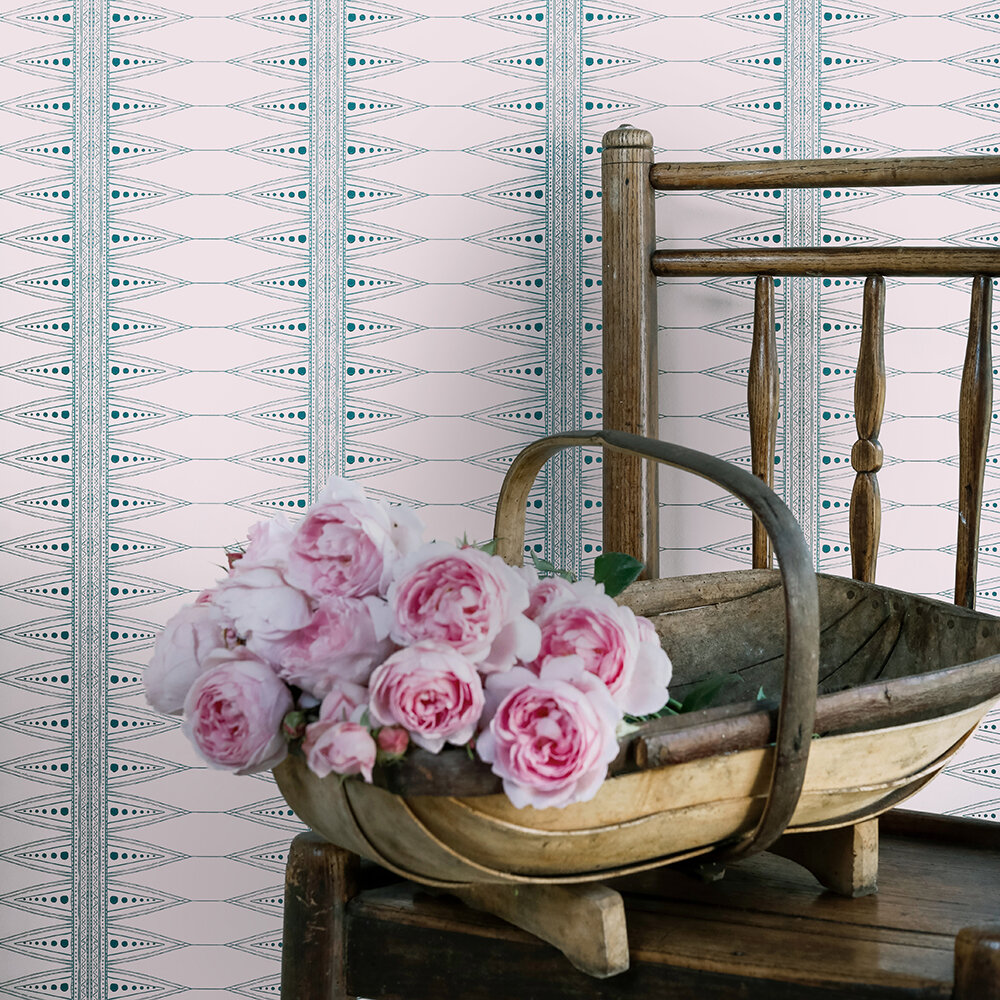 Indian Stripe Wallpaper - Pink / Teal - by Barneby Gates