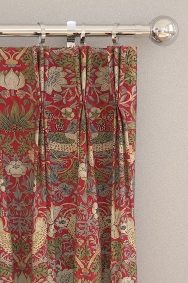 Strawberry Thief Curtains - Crimson / Slate - by Morris. Click for more details and a description.