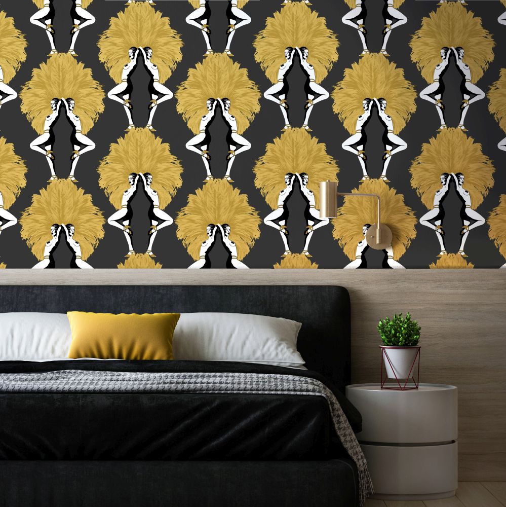 Showgirls Wallpaper - Black / Mustard - by Graduate Collection
