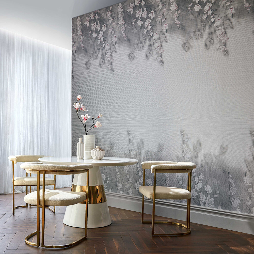 Trailing Magnolia Mural - Mist Grey - by 1838 Wallcoverings