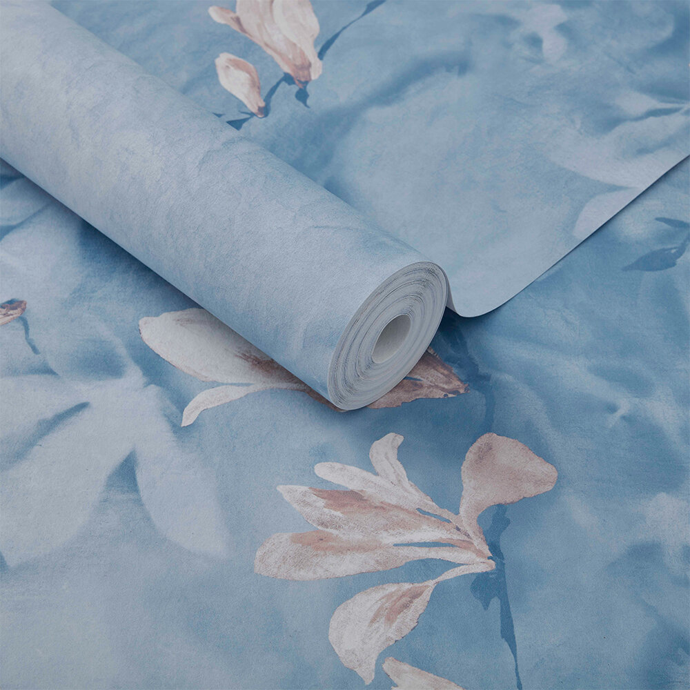 Trailing Magnolia Mural - Chambray Blue - by 1838 Wallcoverings