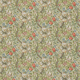 Golden Lily Fabric - Green / Gold - by Morris. Click for more details and a description.