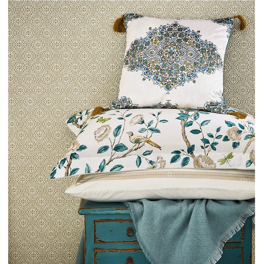 Andhara Cushion - Teal and Linen - by Sanderson
