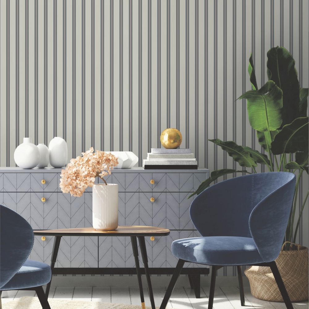 Suitcase Stripe Wallpaper - Grey - by Ted Baker