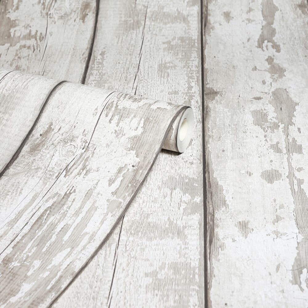 Washed Wood Wallpaper - White - by Arthouse
