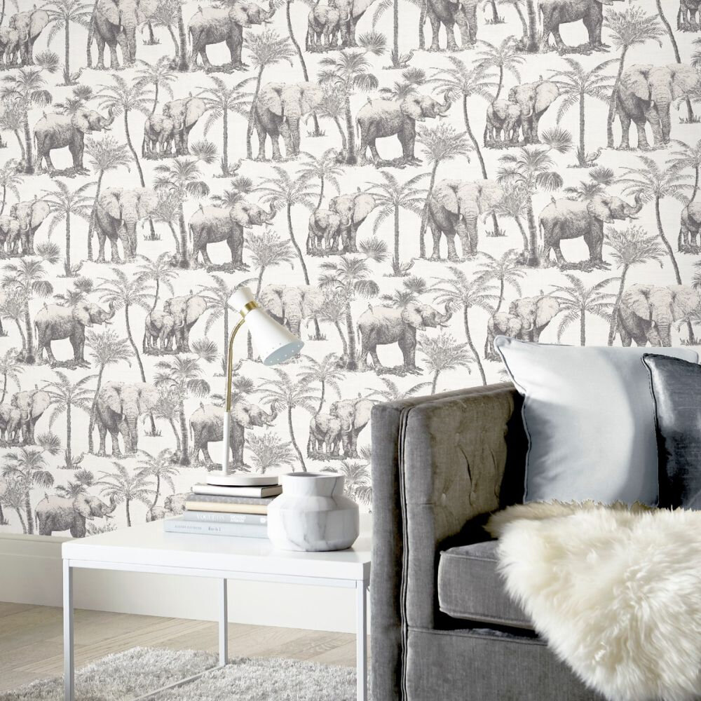 Elephant Grove Wallpaper - Charcoal - by Arthouse