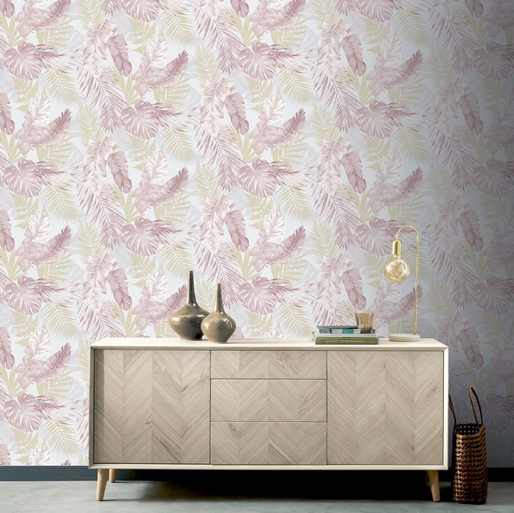 Soft Tropical Wallpaper - Blush / Gold - by Arthouse