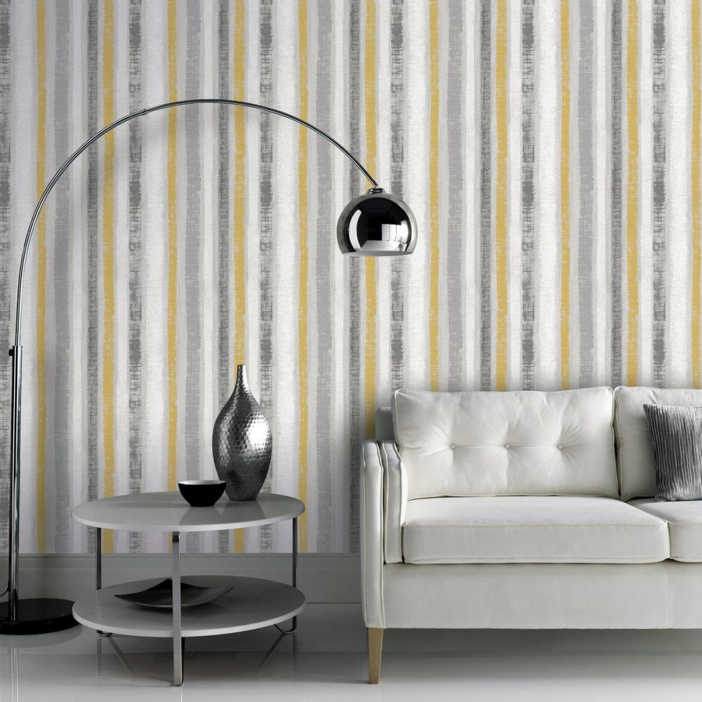 Painted Stripe Wallpaper - Ochre / grey - by Arthouse