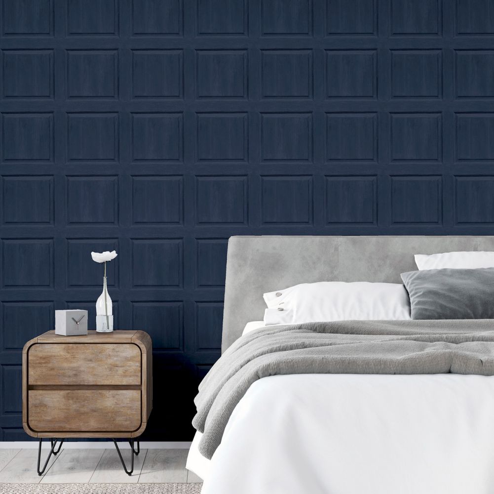 Washed Panel Wallpaper - Navy - by Arthouse