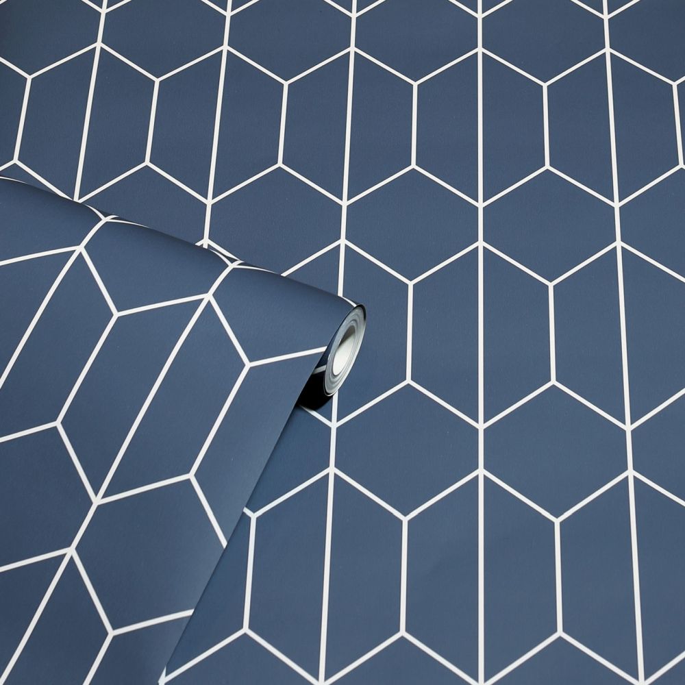 Linear Geo Wallpaper - Navy - by Arthouse