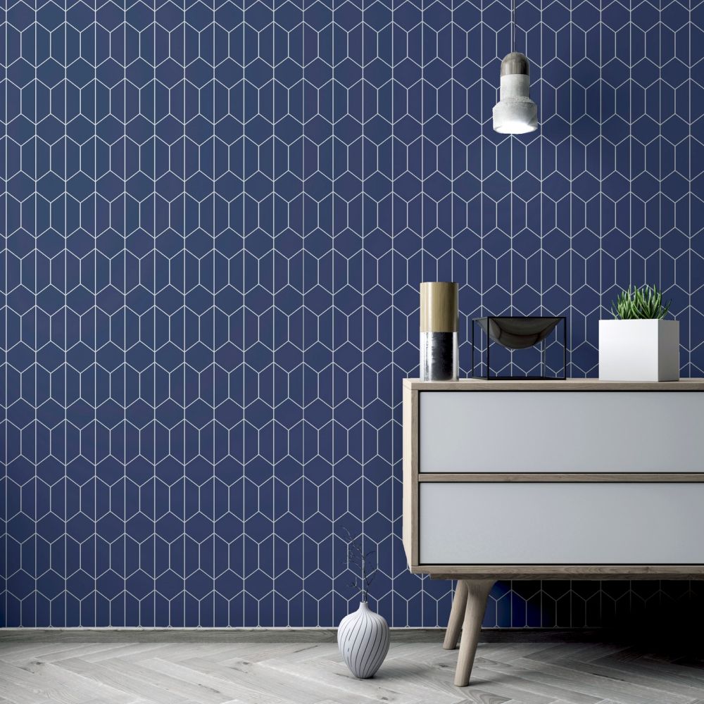 Linear Geo Wallpaper - Navy - by Arthouse