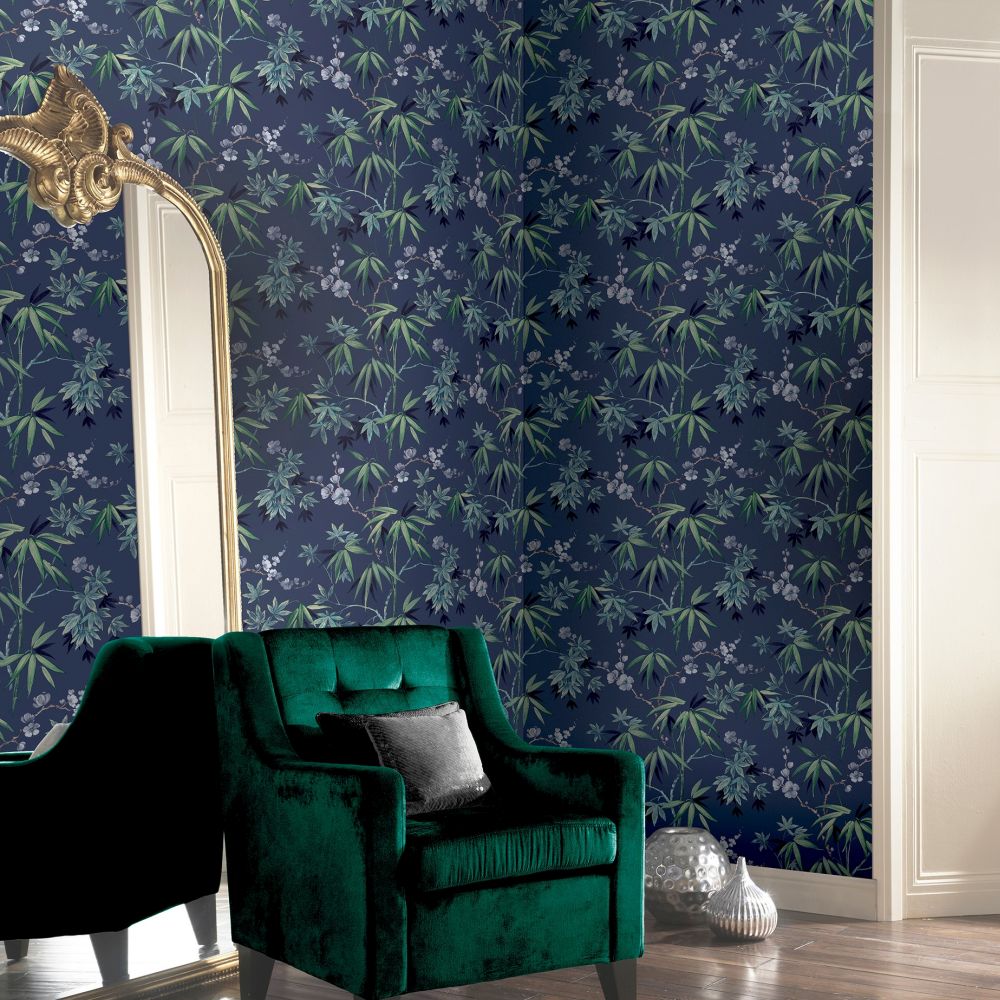 Jasmine Garden Wallpaper - Navy - by Arthouse