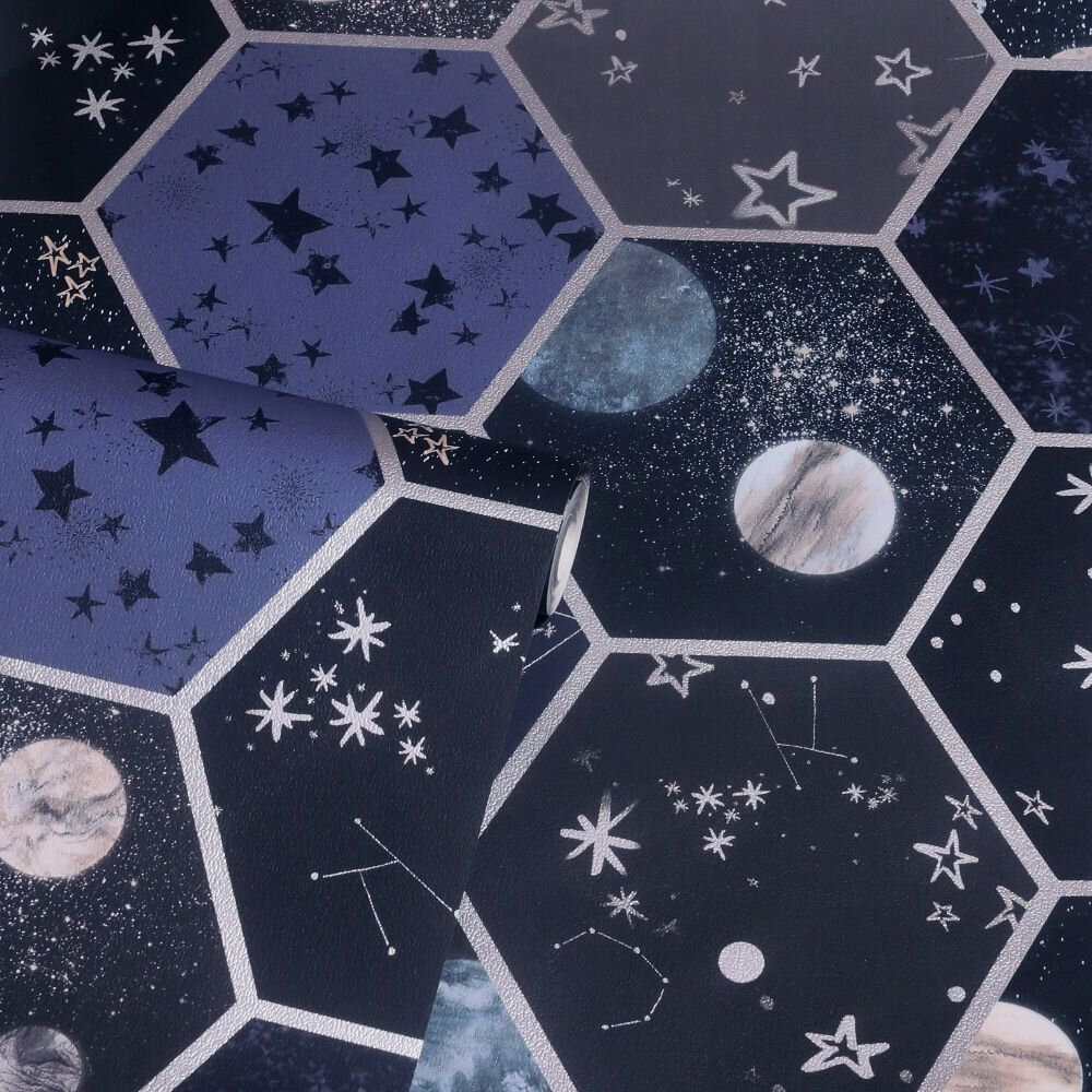 Space Hex Wallpaper - Multi - by Arthouse