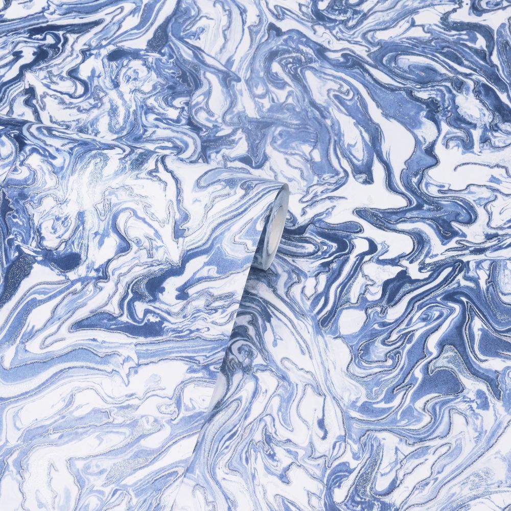 Liquid Marble Wallpaper - Navy - by Arthouse