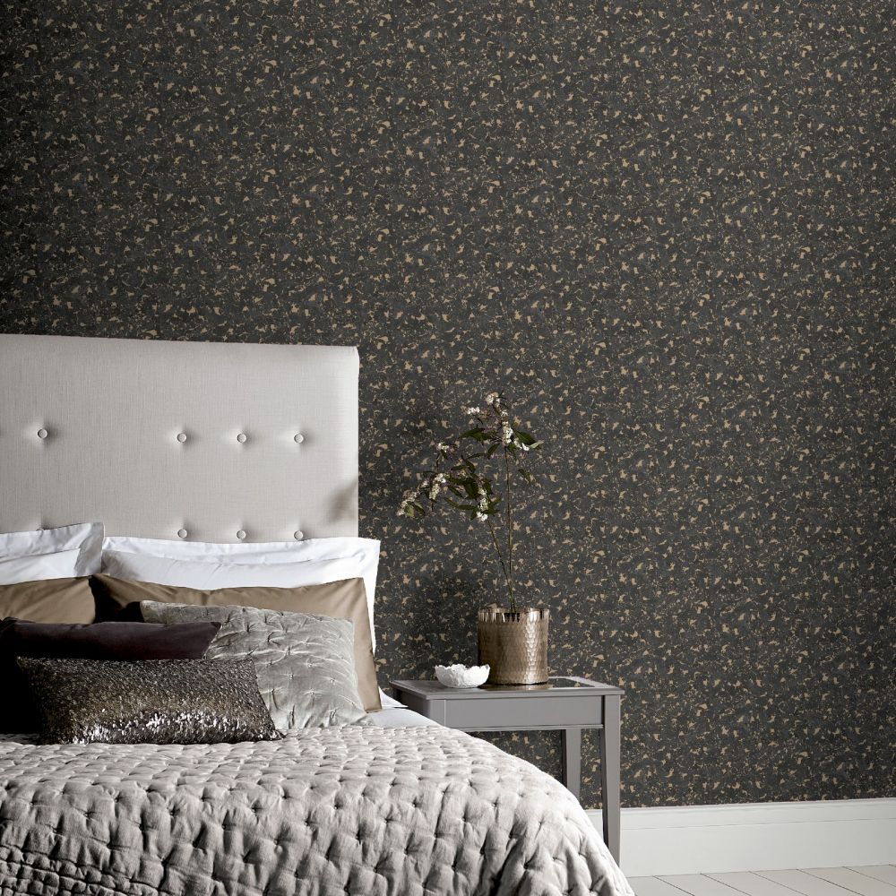 Cork Wallpaper - Charcoal/Gold - by Arthouse