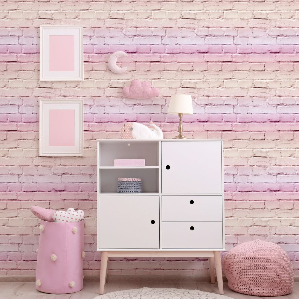 Ombre Brick Wallpaper - Pastel Pink - by Arthouse