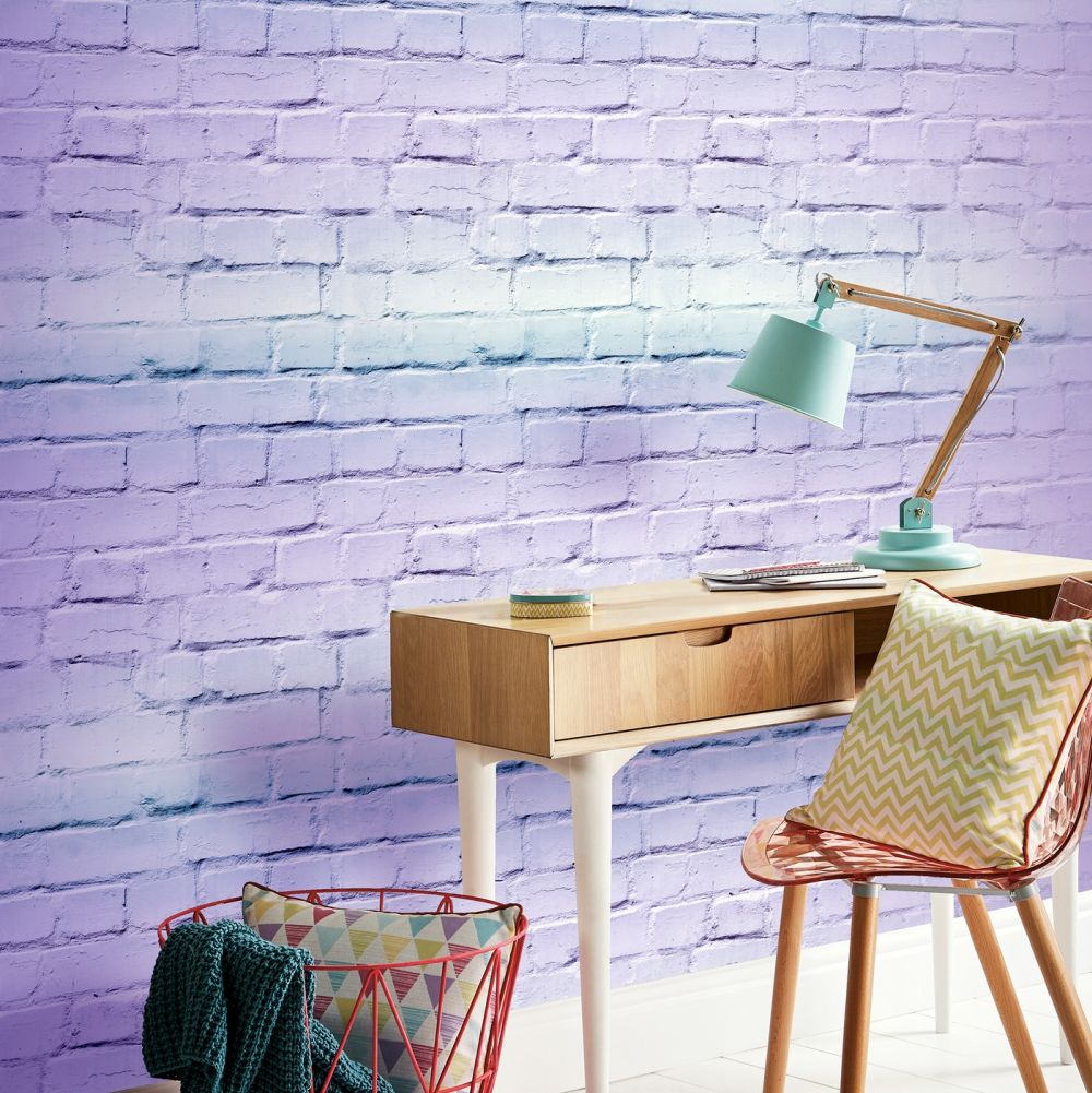 Ombre Brick Wallpaper - Lilac/Mint - by Arthouse
