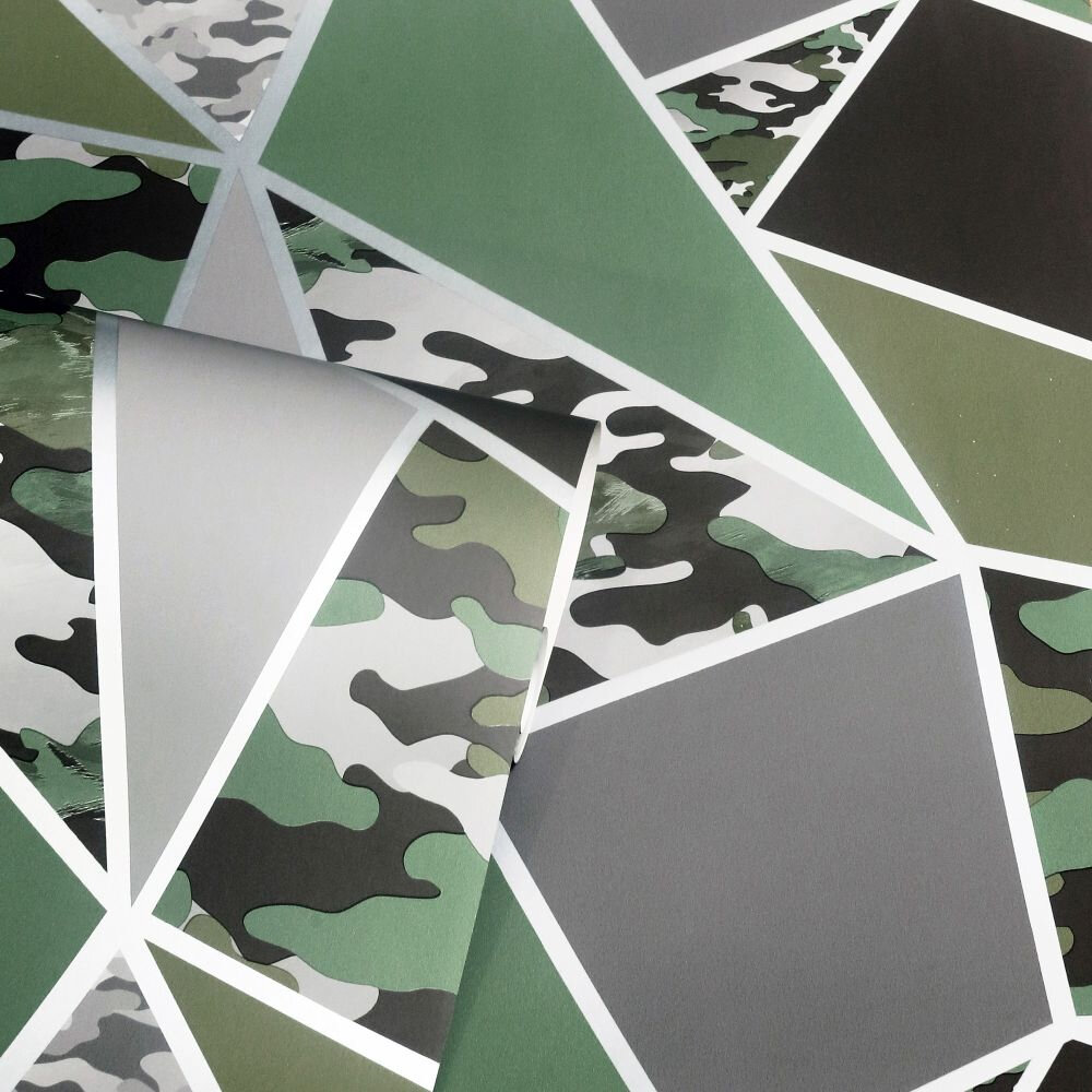 Camo Fragments Wallpaper - Green - by Arthouse