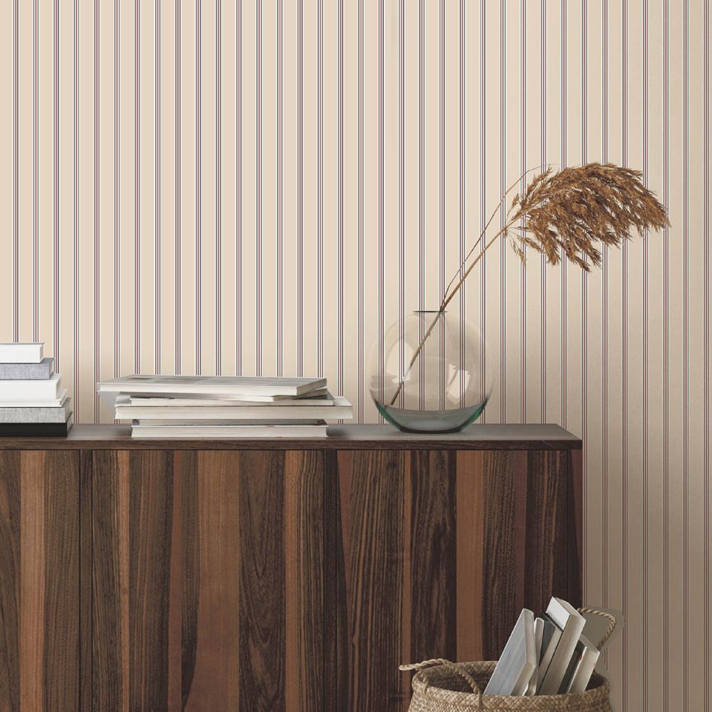 Suitcase Stripe Wallpaper - Blush / Maroon - by Ted Baker