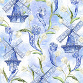 Delft Flourish Wallpaper - Blue - by Hattie Lloyd. Click for more details and a description.