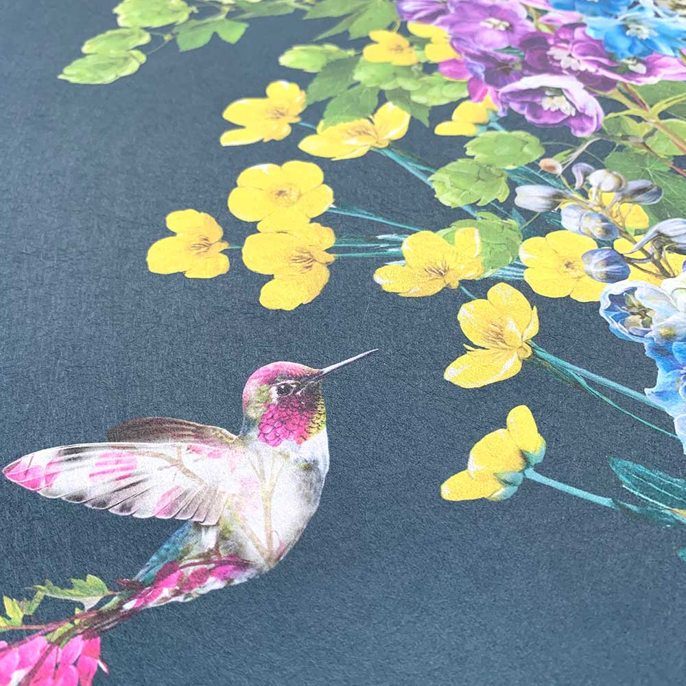 Hummingbird Wallpaper - Dark Blue - by Lola Design