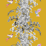 Hummingbird Wallpaper - Black / White / Mustard - by Lola Design. Click for more details and a description.