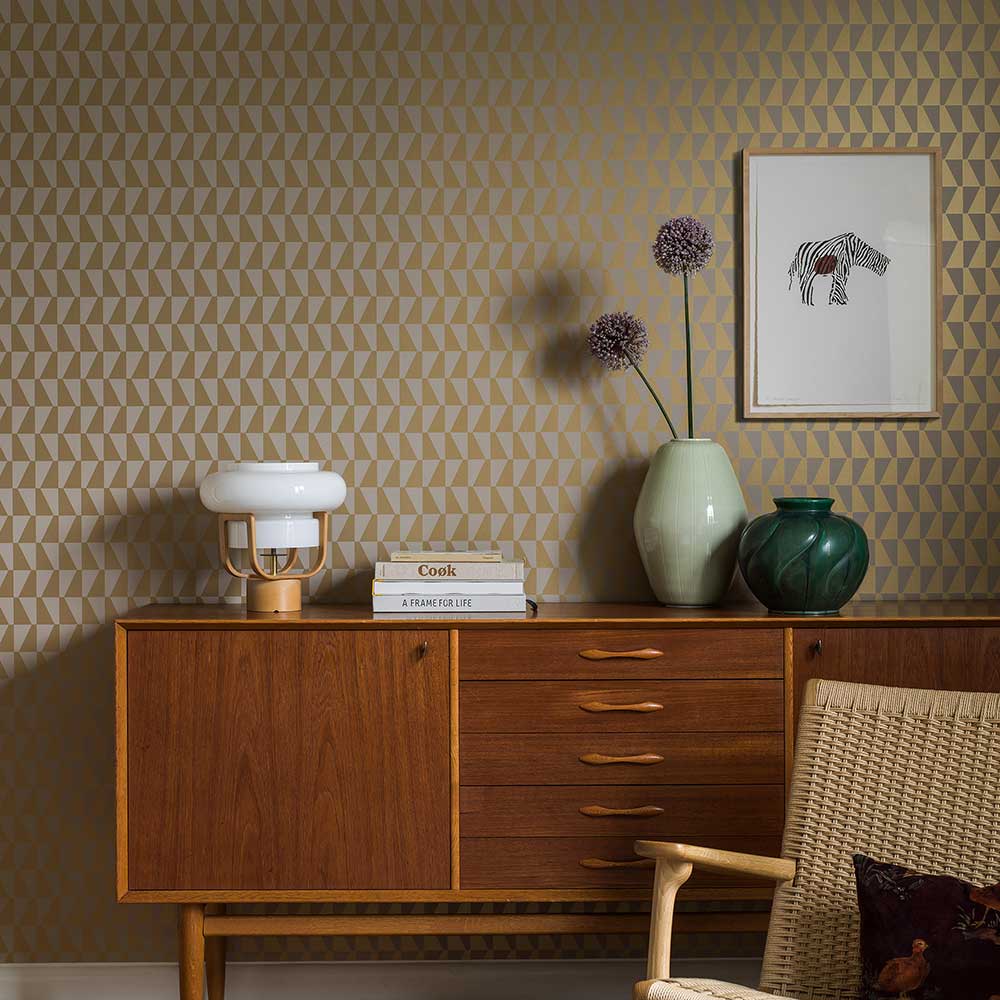 Trapez Wallpaper - Gold / Grey - by Boråstapeter