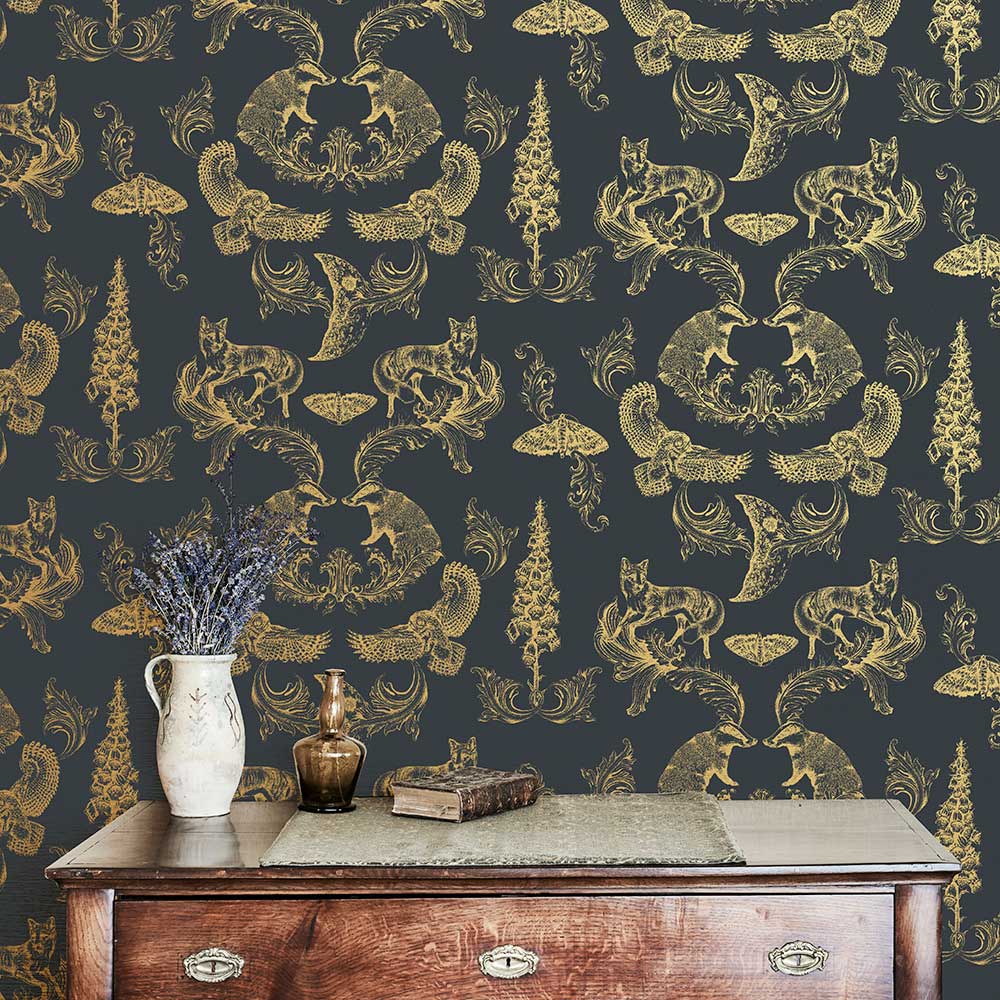 Dipped in Moonlight Wallpaper - Charcoal /  Gold - by Graduate Collection