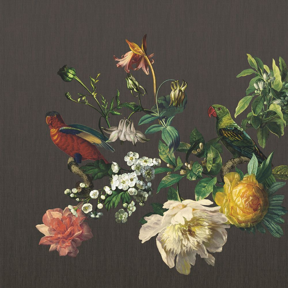 Bird & Flower Mural - Charcoal - by Eijffinger