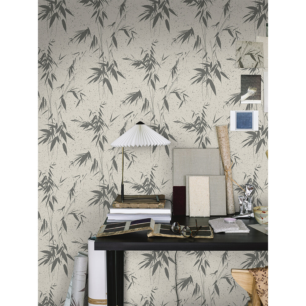 Ink Bamboo Wallpaper - Charcoal - by Boråstapeter