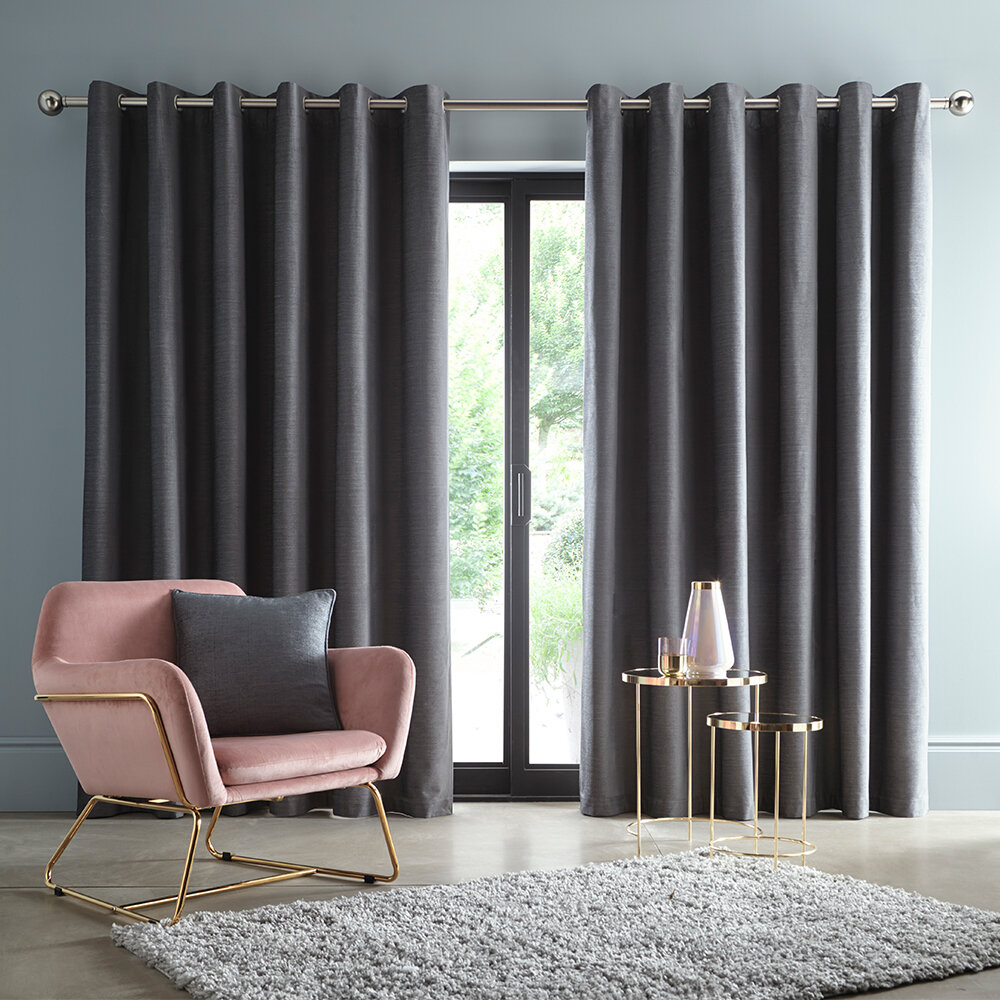 Arezzo Blackout Curtains Ready Made Curtains - Charcoal - by Studio G