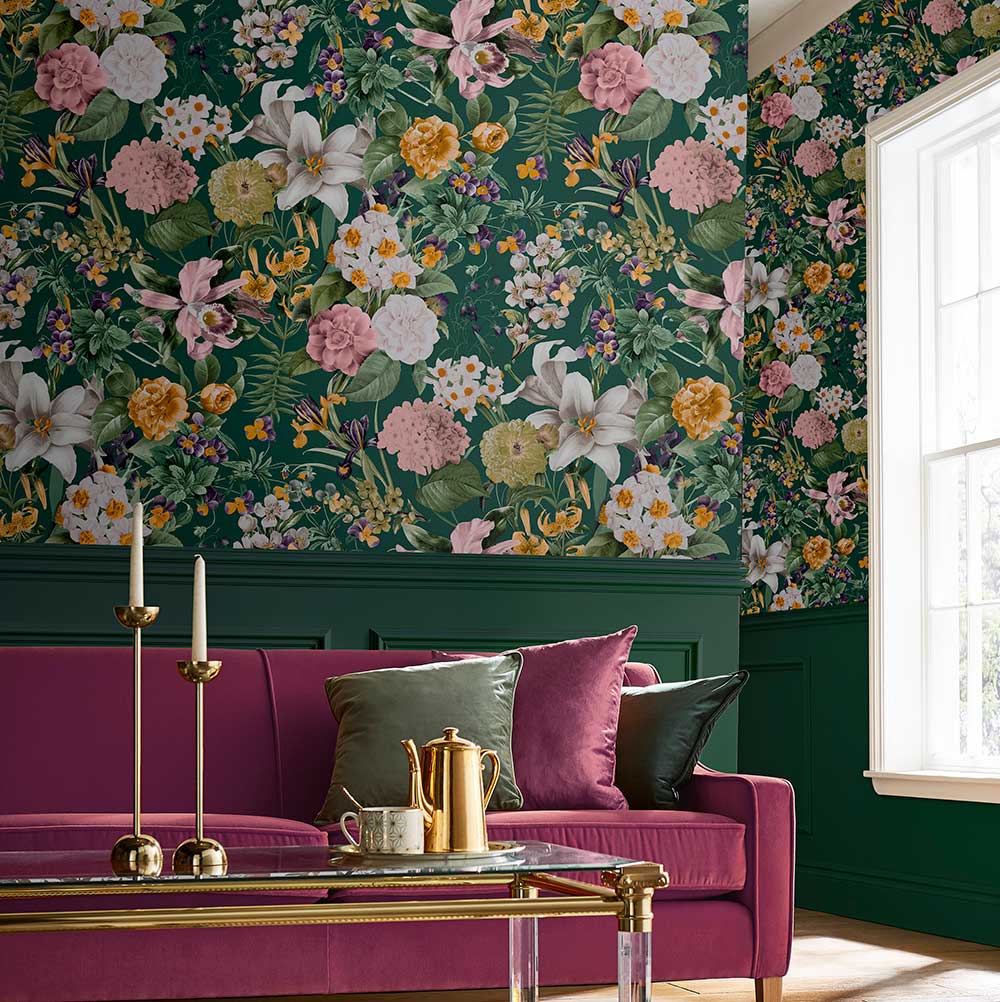 Glasshouse Flora Wallpaper - Emerald - by Graham & Brown