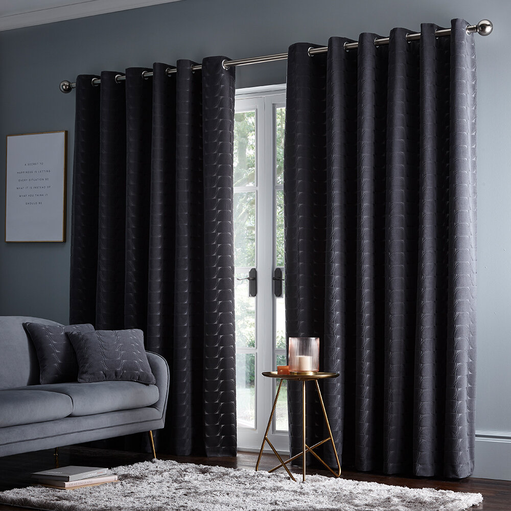 Lucca Eyelet Curtains Ready Made Curtains - Charcoal - by Studio G