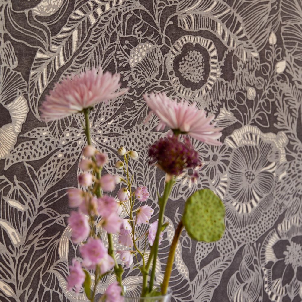 Floral Etching Wallpaper - Black - by Eijffinger