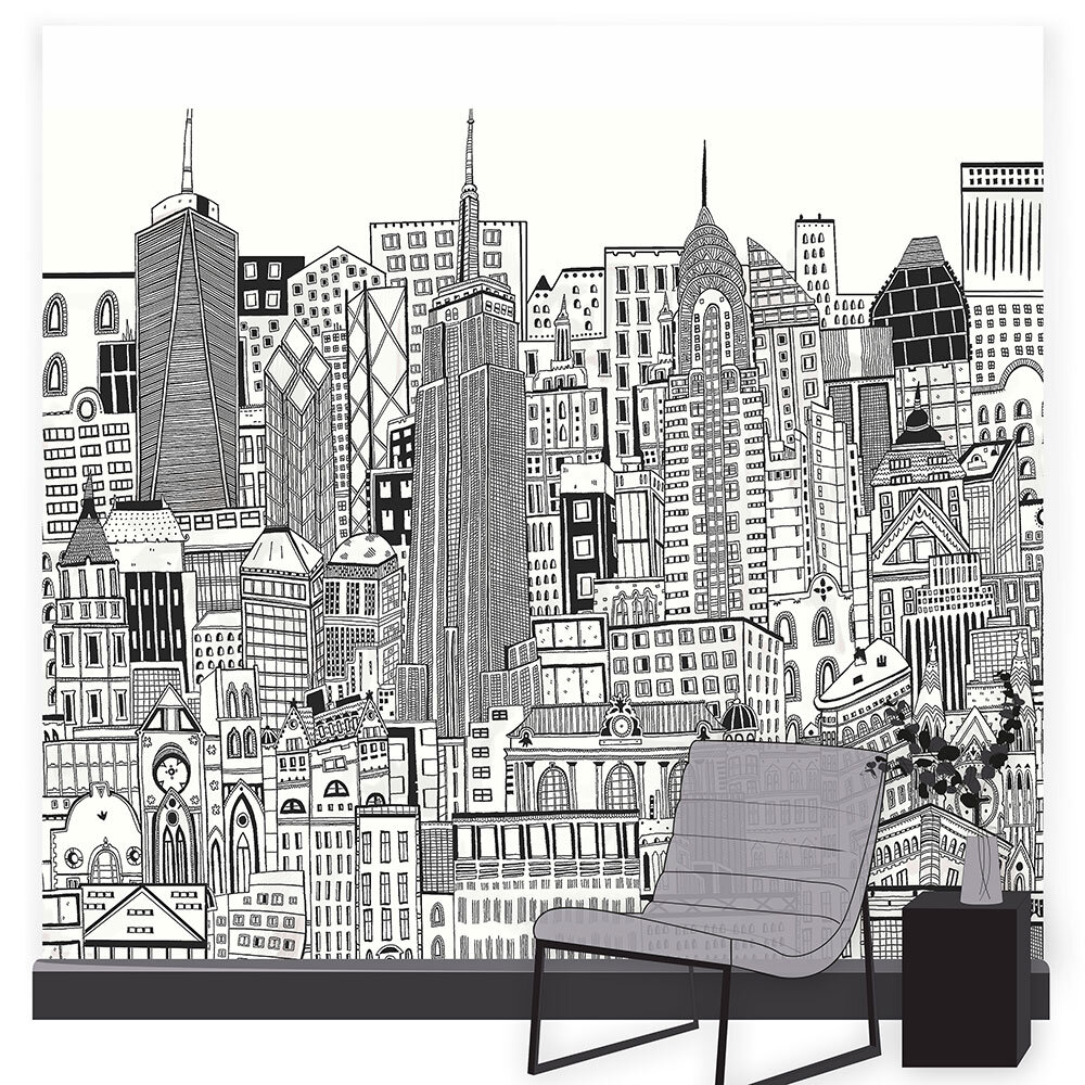 City Sketch Mural - Chalk - by Art for the home