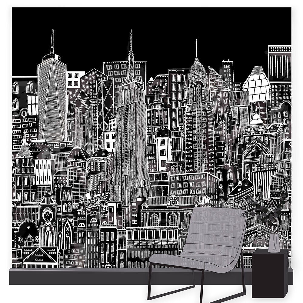 City Sketch Mural - Night - by Art for the home