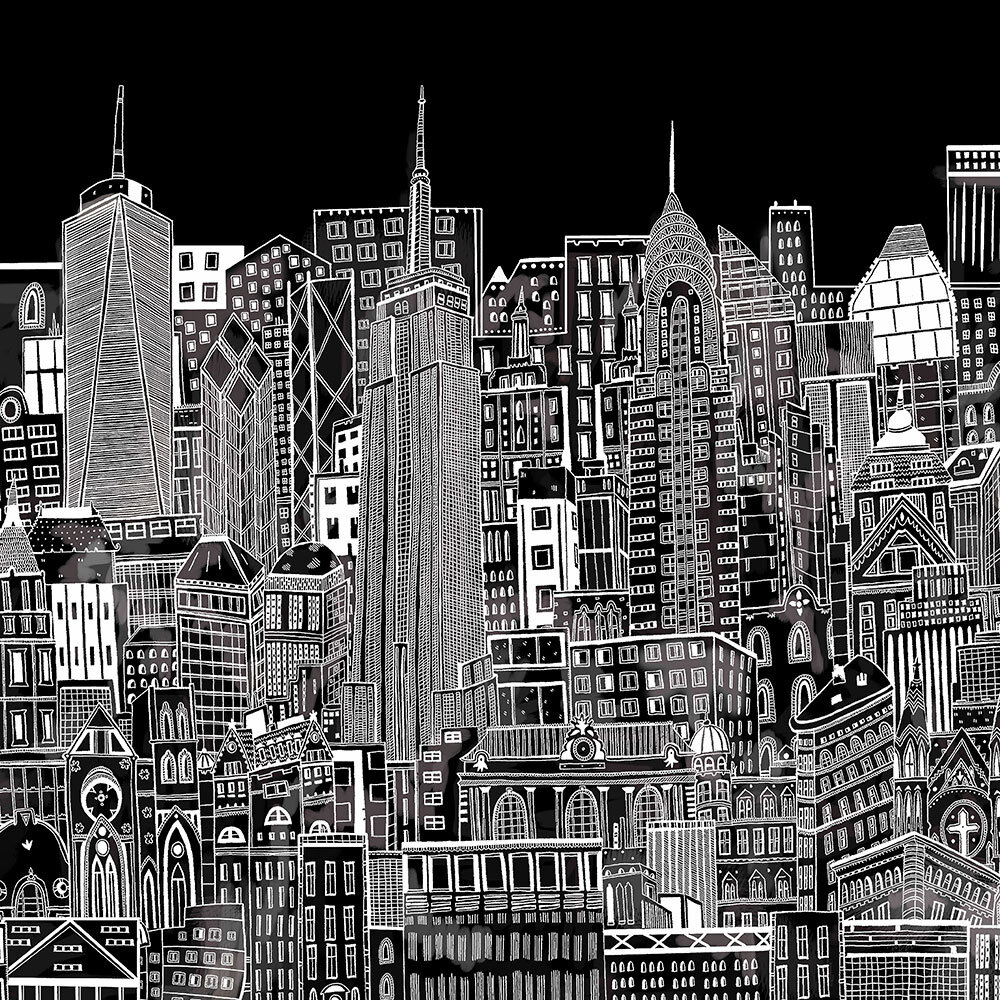 City Sketch Mural - Night - by Art for the home