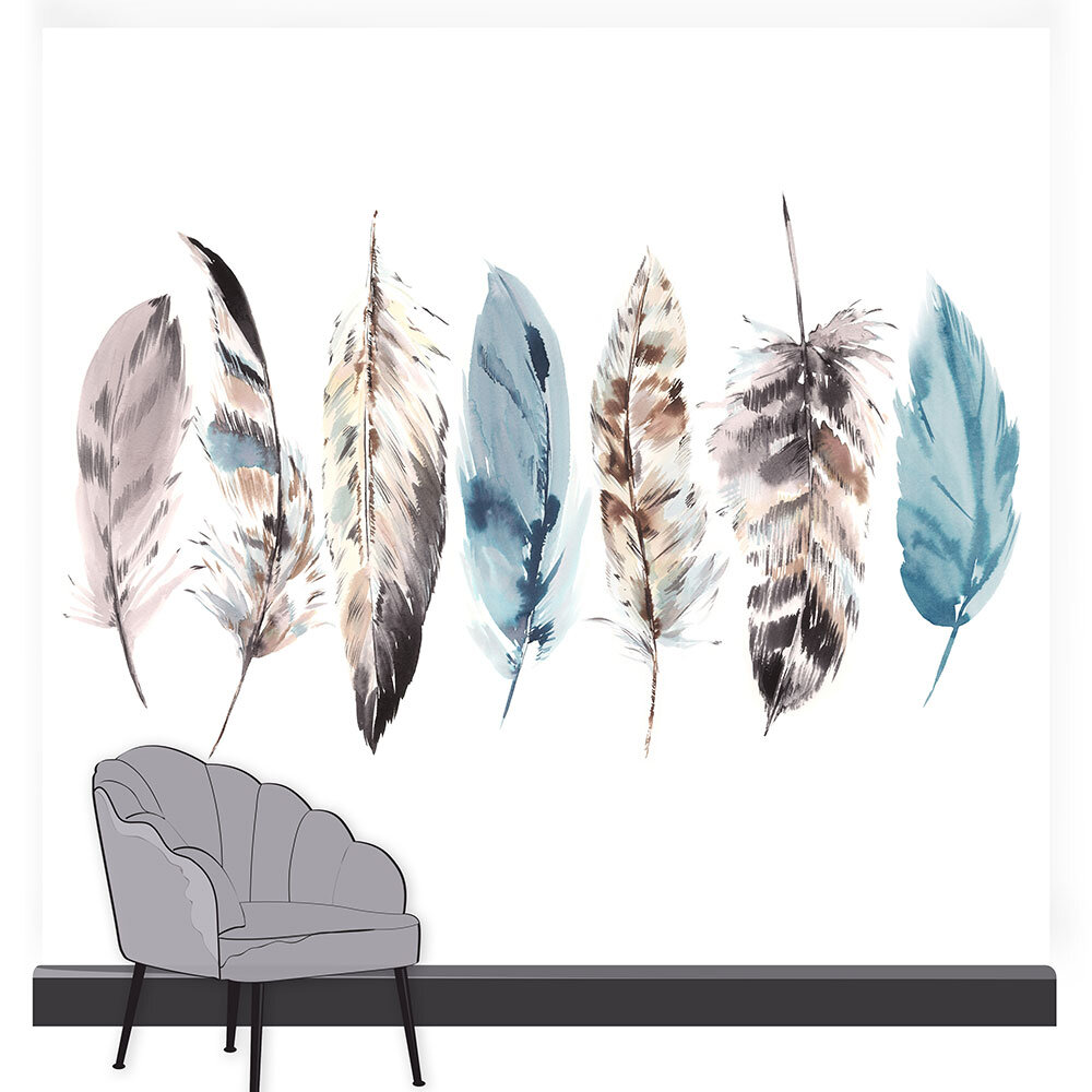 Watercolour Feathers Mural - White - by Art for the home