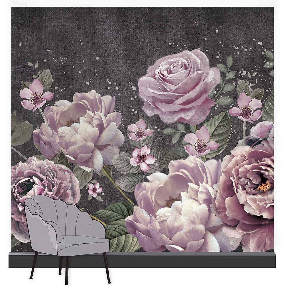 Moody Blooms Mural - Purple - by Art for the home