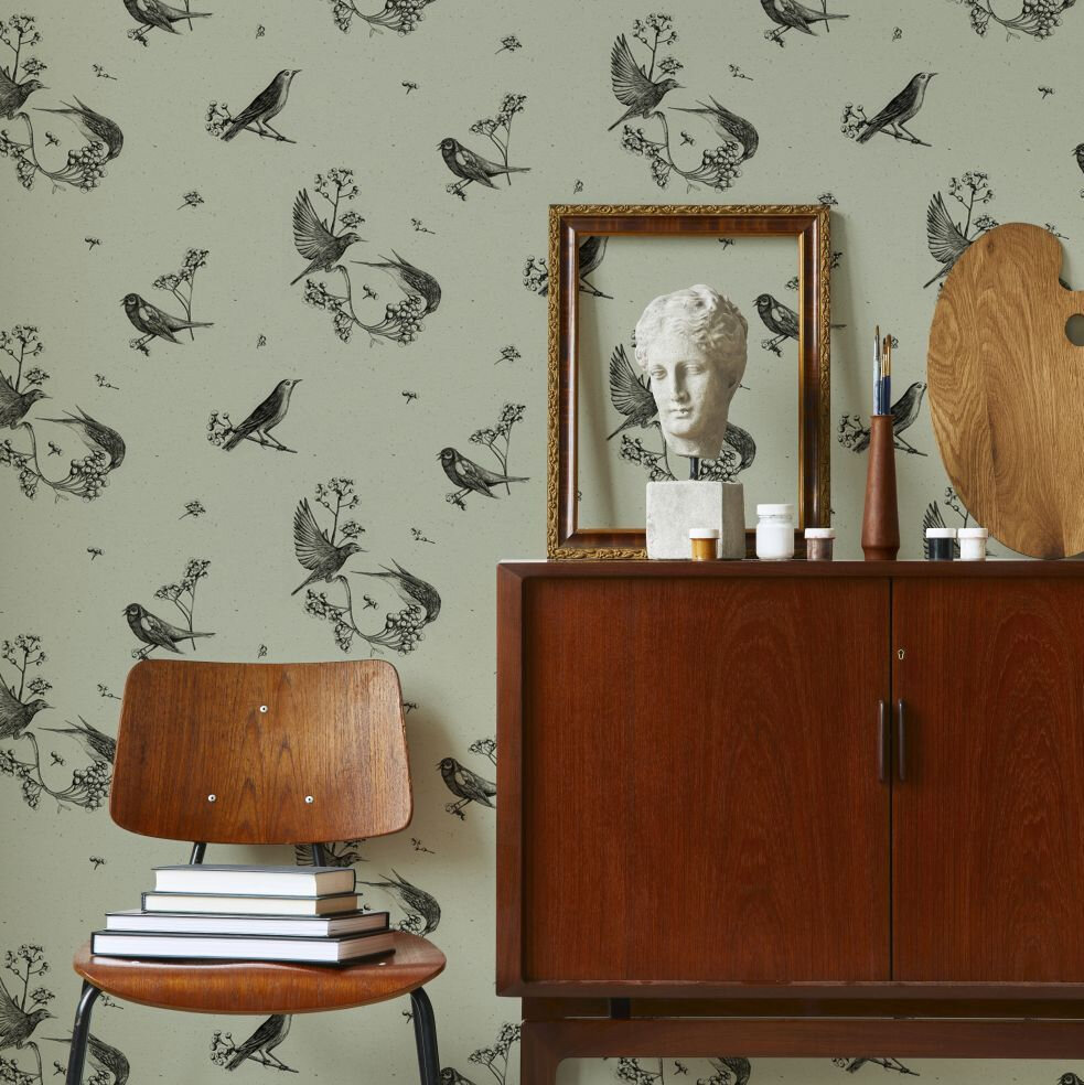 Sweet Birds Wallpaper - Matcha - by Coordonne