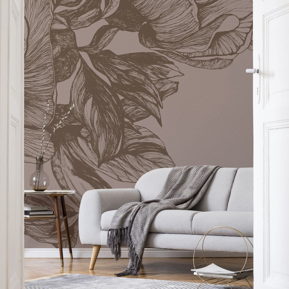 Giant Peonies Mural - Cacao - by Coordonne