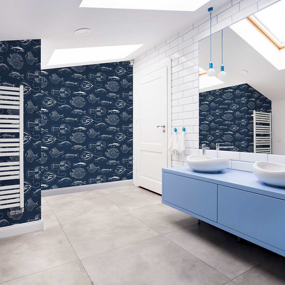 Into the Deep Wallpaper - Navy - by Contour Anti-bacterial