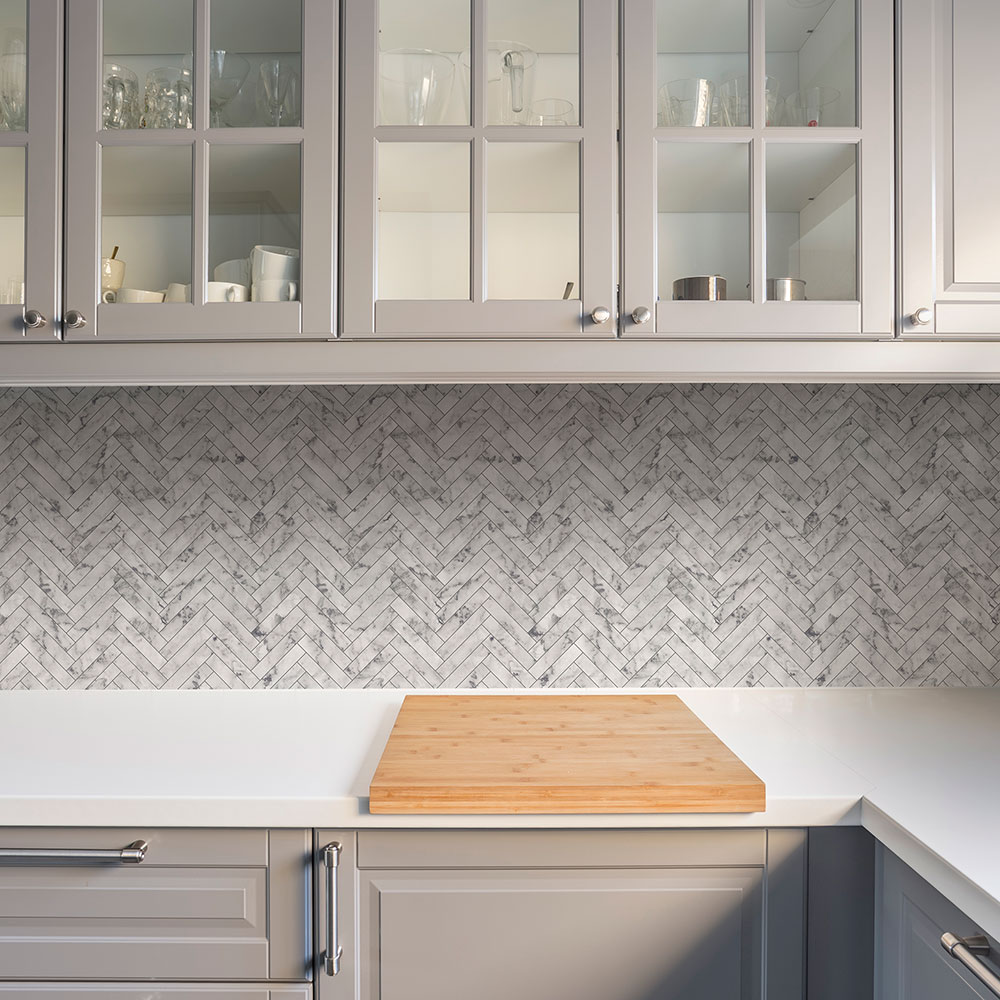 Marble Chevron Tile Wallpaper - White - by Contour Anti-bacterial