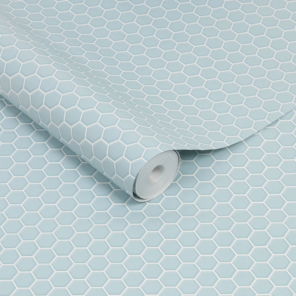 Hexagon Lattice Wallpaper - Duck egg - by Contour Anti-bacterial