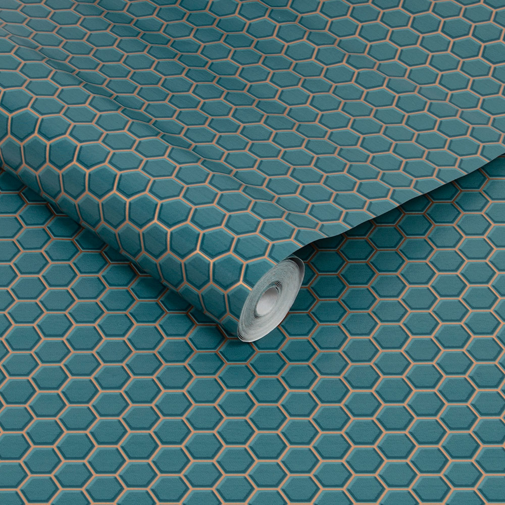 Hexagon Lattice Wallpaper - Teal - by Contour Anti-bacterial