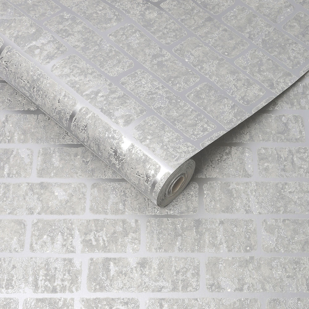 Milan Brick Wallpaper - Silver - by Superfresco