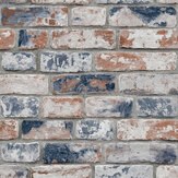 Distressed brick Wallpaper - Navy/Red - by Superfresco Easy. Click for more details and a description.