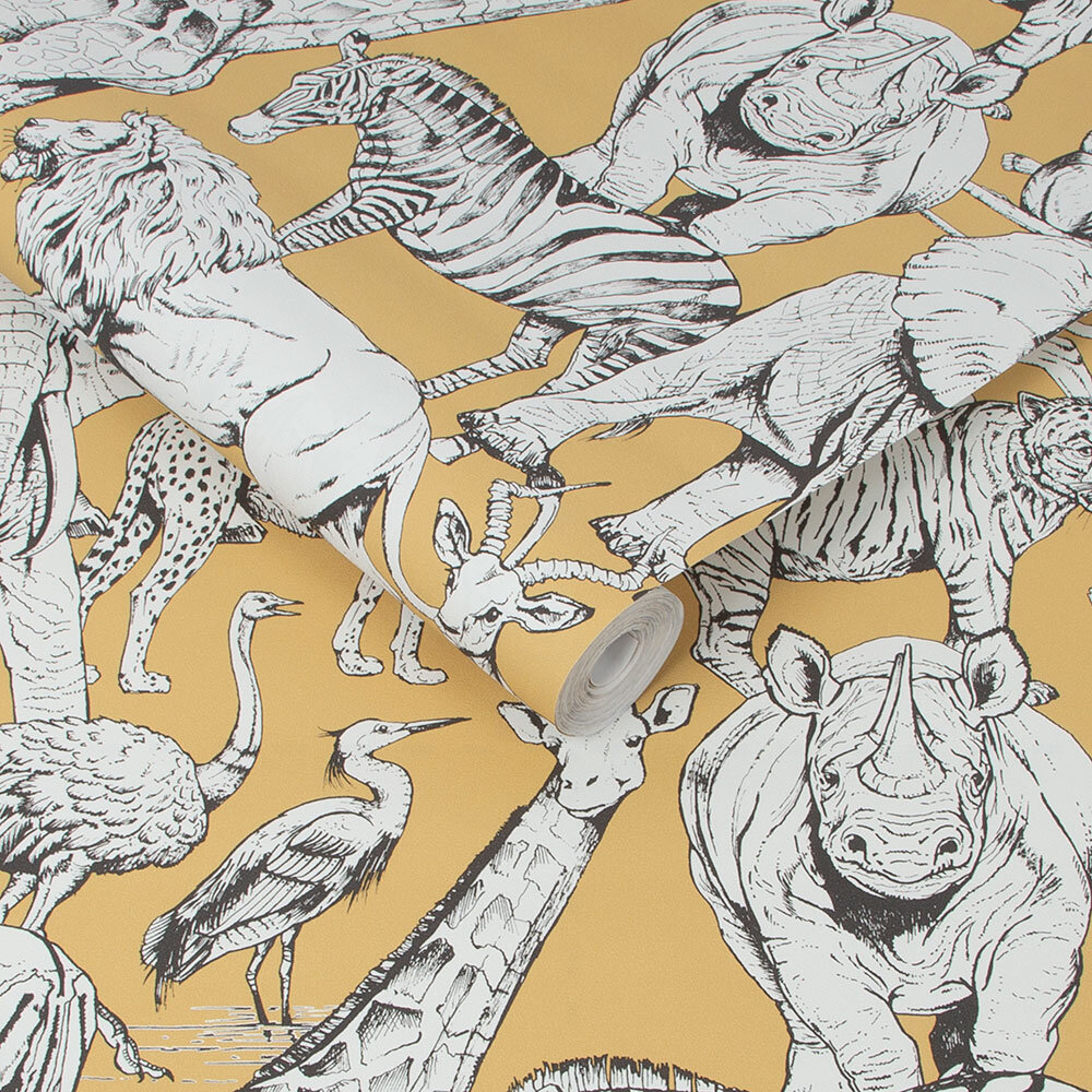 Jungle Animals Wallpaper - Jaune - by Superfresco Easy