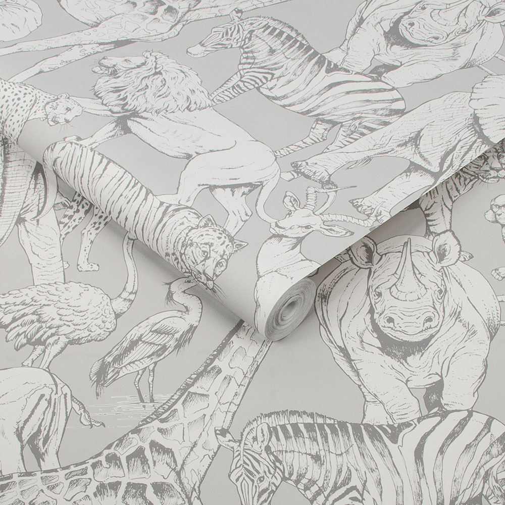 Jungle Animals Wallpaper - Grey - by Superfresco Easy