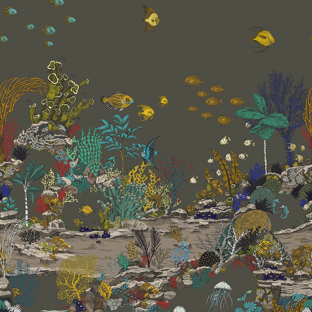 Underwater Jungle Mural - Graphite and Jewel highlights - by Josephine Munsey